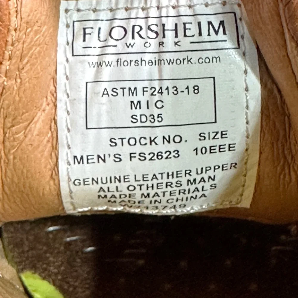 Florsheim Wingtip Oxford Safety Toe Work Shoes Men's 10EEE Brown Leather FS2623